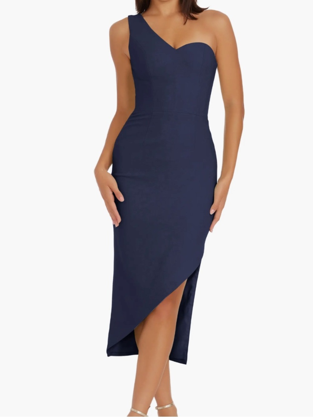 New Dress the Population Magnolia One-Shoulder Asymmetric Midi Dress Size Large